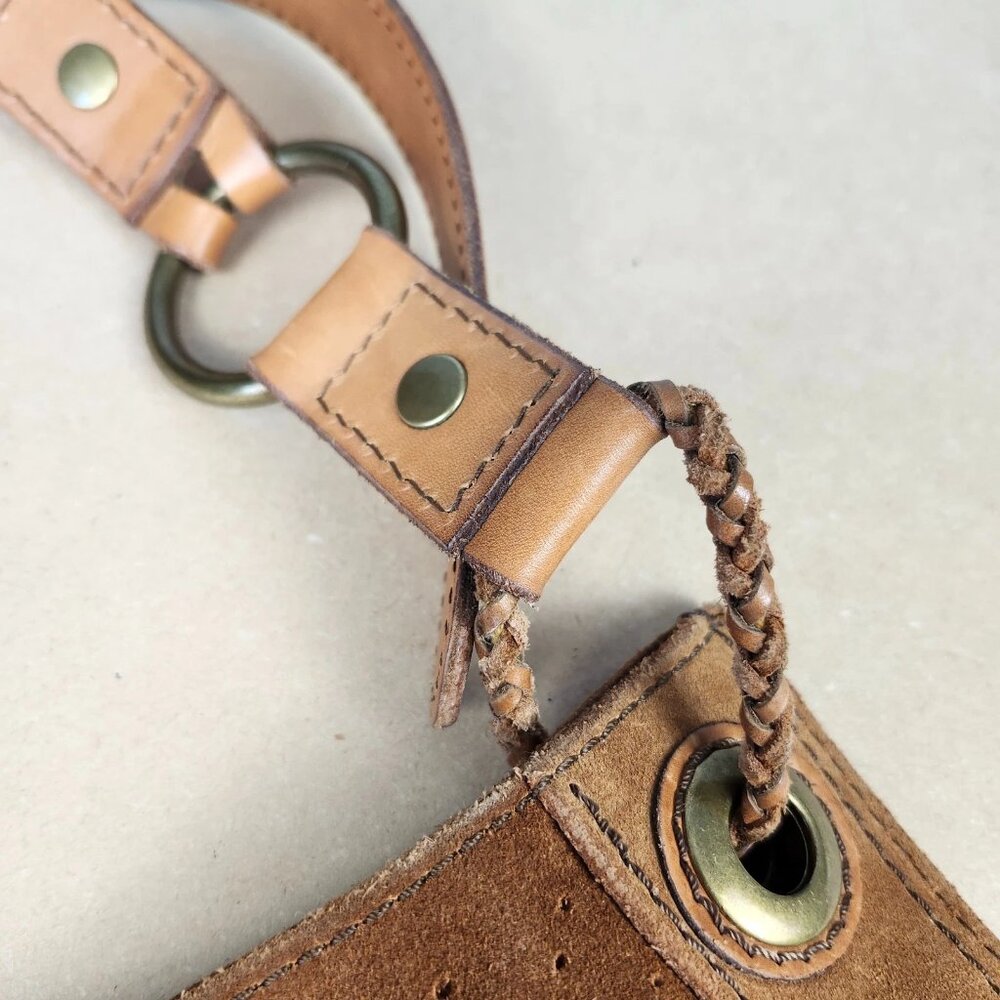 Lucky Brand Suede Hobo w/Fringe Brass Hardware Boho 13x16 Large - Picture 9 of 16